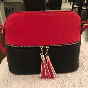 Black and Red Purse w/ Gold Zippers and Tassels